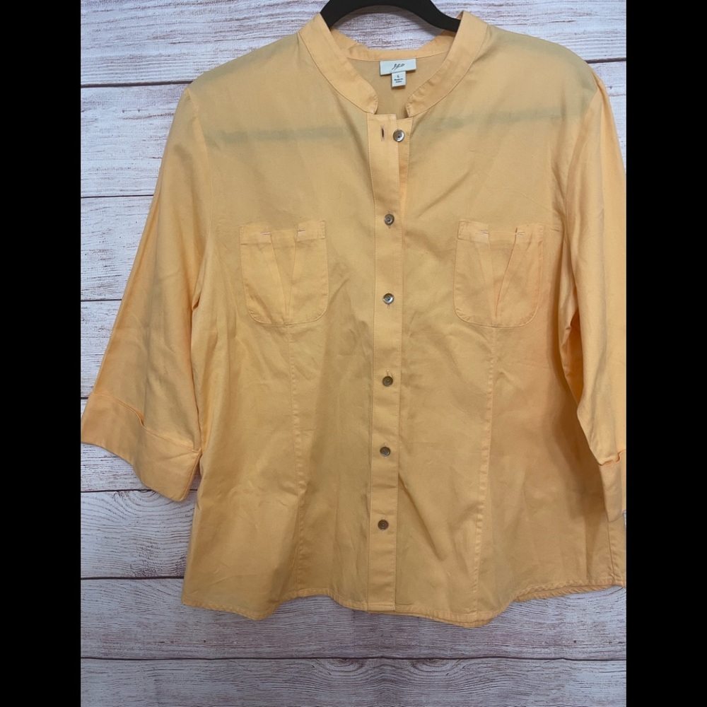 Pre-owned J Jill Womens Orange Shirt Top 3/4 Sleeve Button Front 2 pockets SizeL